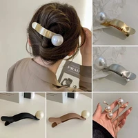 new fashion korean pearl hair clips women geometric elegant metal hairpin barrettes ponytail holder hair accessories