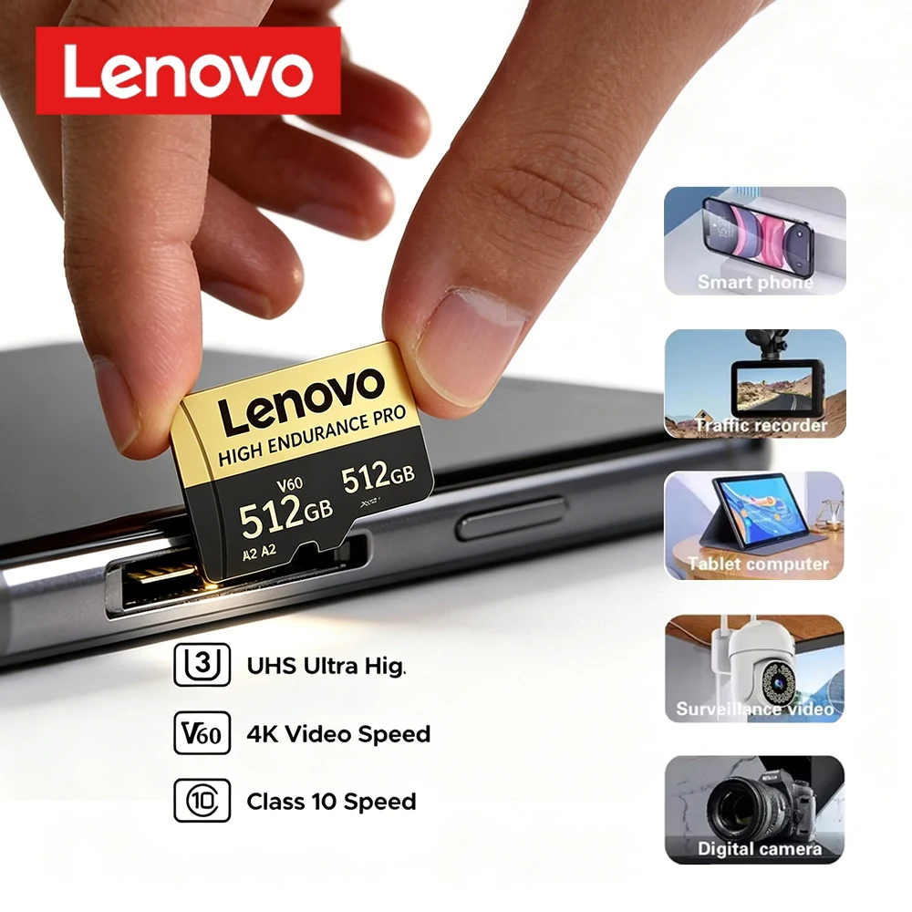 Фото Карта памяти Lenovo SD Micro 512 ГБ, игровая SD-карта 256 ГБ, Micro TF SD-карта 128 ГБ, 64 ГБ, TF-карта для видео, для камер и устройств видеонаблюдения №1