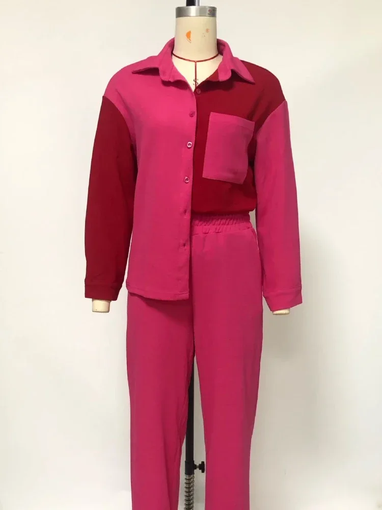 Ueteey Модный женский комплект рубашка с длинными рукавами и широкие прямые брюки