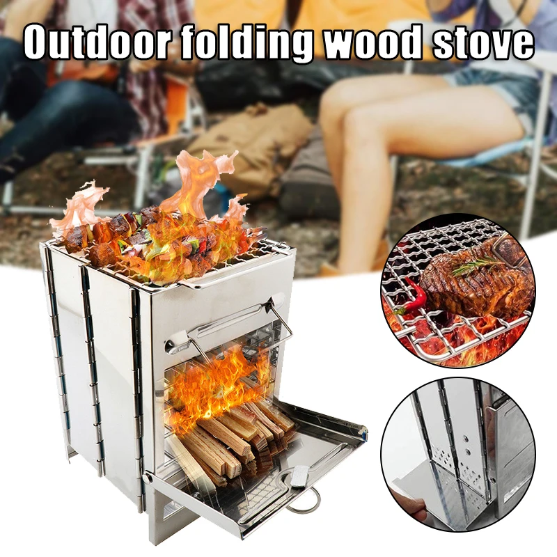

Extra-Stable Stainless Steel Wood Burning Stove Foldable And Lightweight For Hiking Picnic Cooking Outdoor