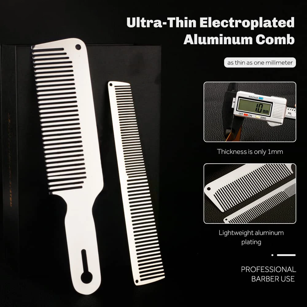 

2 Pcs Barber Metal Comb Set Stainless Steel Hairdressing Cutting Comb Thin Flat Top Clipper Over Comb Hairdresser Haircut Tools