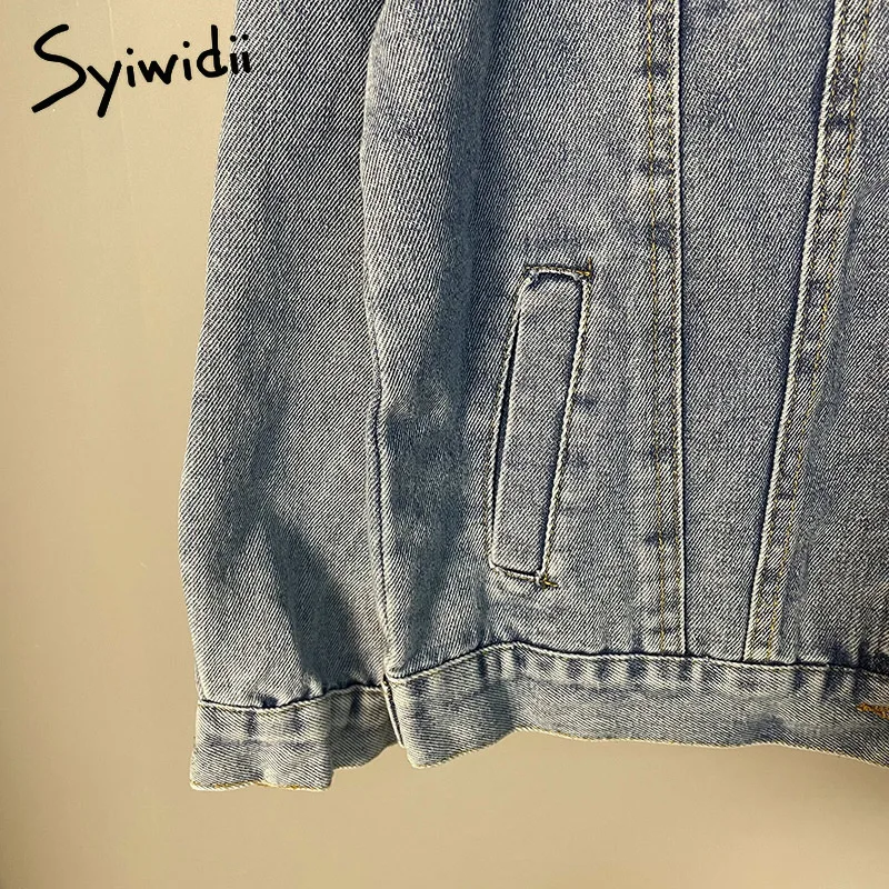 Syiwidii Jean Jacket Women Denim Coat Spring 2022 New Fashion Loose Oversized Blue Button Up Cardigan | Женская одежда