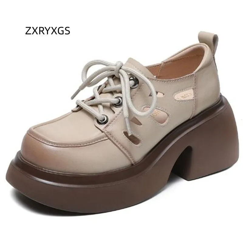 

ZXRYXGS весенне-летние туфли на толстой подошве на шнуровке, женские туфли-лодочки из натуральной кожи на высоком каблуке, новинка 2023