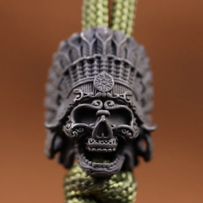 

African Tribal Chief Pharaoh Skull Head Brass Knife Beads EDC Outdoor DIY Paracord Woven Bracelets Lanyard Pendants Accessories
