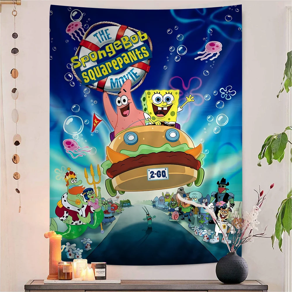 Cartoon S-SpongeBobes Tapestry Art Science Fiction Room Home Decor Wall Hanging Sheets