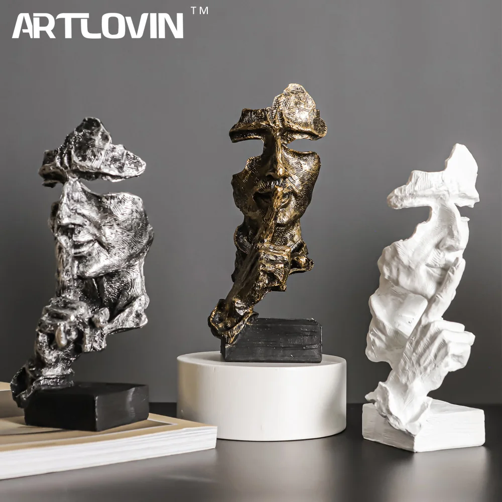 

ARTLOVIN Vintage Thinker Figurine Abstract Face Art Sculpture No Hear/Speak/See Modern Home Resin Decorative Desktop Decorations