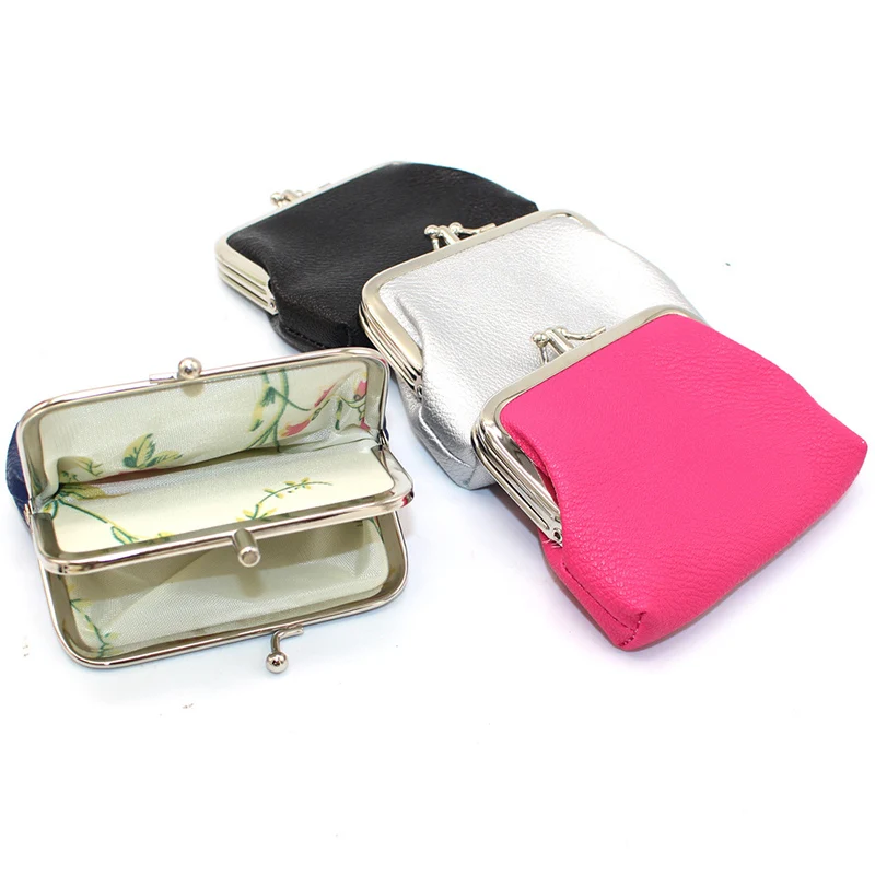 

Vintage Women Card Holder PU Leather Wallet Coin Purse Bags Metal Frame Coin Bag Lady Mini Money Bag Small Solid Change Purse