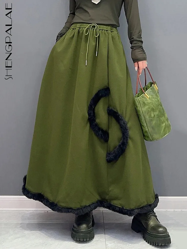 

SHENGPALAE, плюшевая сращенная юбка для женщин, осень 2023, новинка, эластичная резинка на талии, повседневные универсальные юбки трапециевидной формы для женщин 5R7583