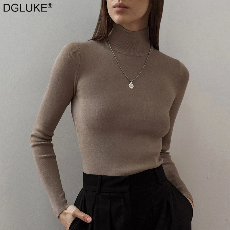 

Slim Fit Turtleneck Sweater Women Fashion Plain Autumn Winter Sweaters Pullover Warm Knitted Jumper White Black