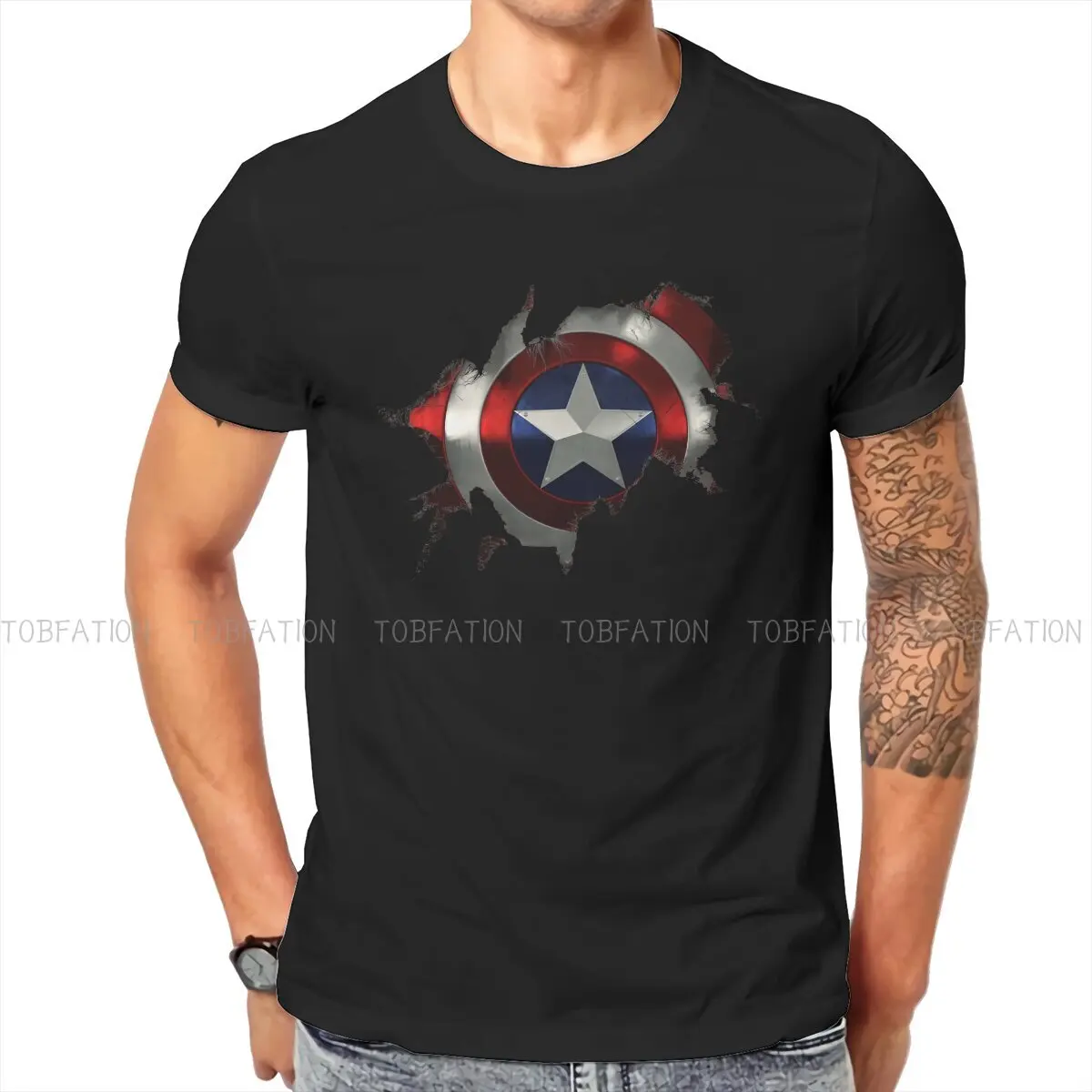 

Captain A break through Man's TShirt Disney Captain America Film Crewneck Tops 100% Cotton T Shirt Humor High Quality Gift Idea