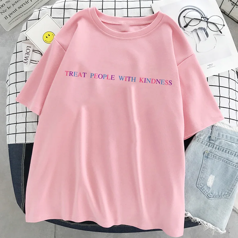

Treat People With Kindness Pink T Shirt Women Kawaii Summer Tops Cartoon Graphic Funny Harajuku T-shirt Unisex Fashion Tshirt