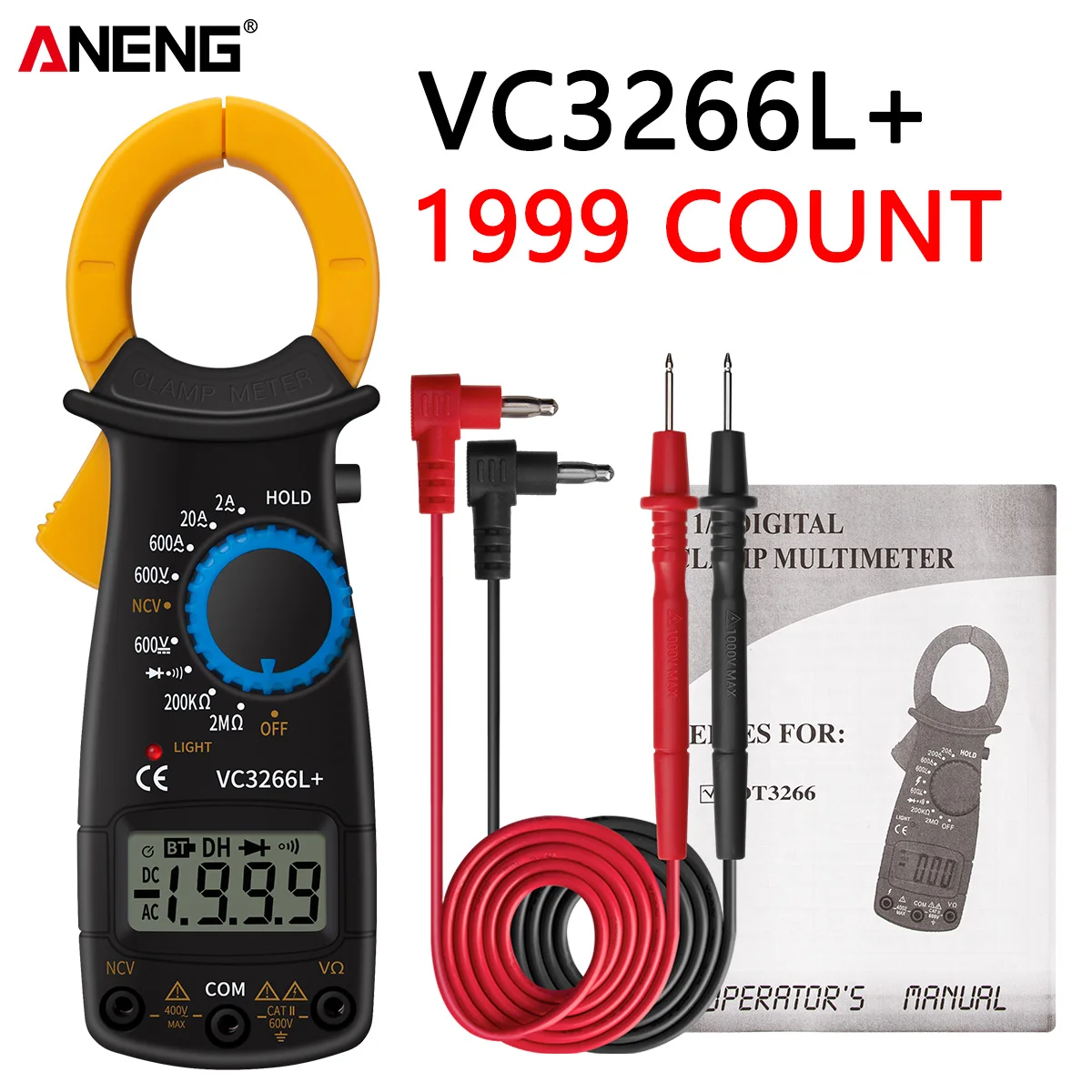 

1999 Clamp Professional Electrical True Digital Multimeter Counts Tester Meter Voltage Current Phm Temp