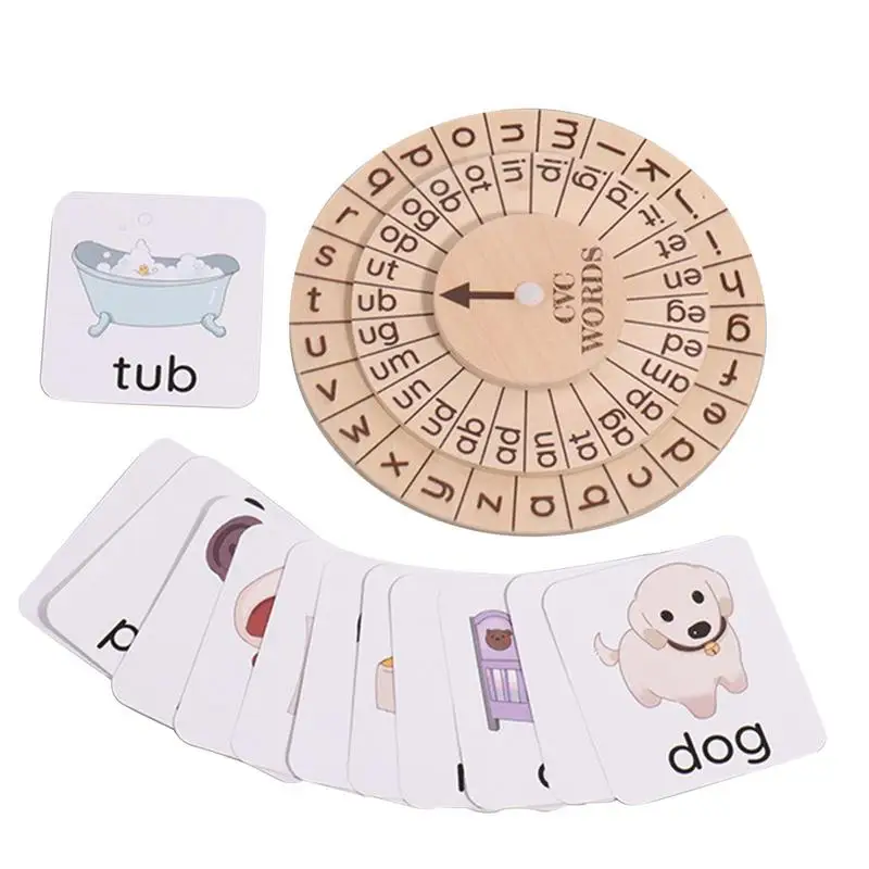 

Wooden Reading Blocks CVC Spelling Toy Spelling Turntable Vowel Letter Recognition Preschool Kids Gifts For Children's Day