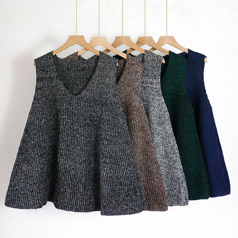 

Женский свободный винтажный пуловер-трапеция с V-образным вырезом, свитер, жилет, уличная одежда, однотонный Повседневный свитер, топы C325