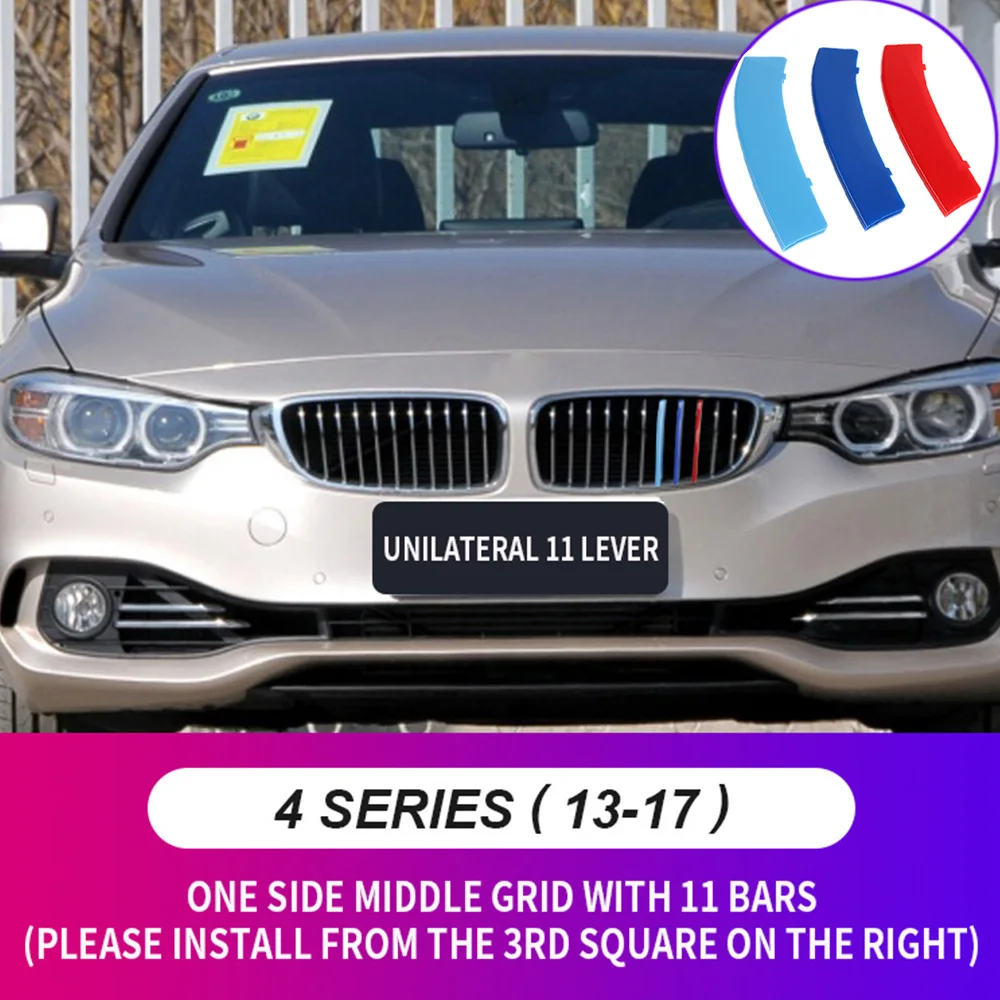 

3Pcs Car Styling Front Grille Trim Bumper Cover Strips Stickers For BMW 4 Series F32 F33 F36 11 Grilles 2013-2017 Accessories