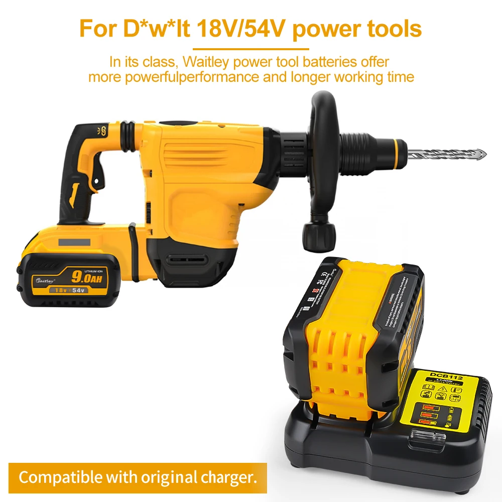 Фото Литий-ионный аккумулятор Waitley 20V 60V 9.0Ah для электроинструментов DEWALT FlexVolt, замена литиевых батарей DCB609 DCB606 18V/54V №2