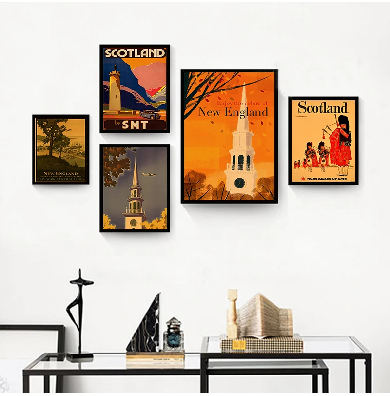 

Дорожная Картина на холсте в Шотландию, Англию, винтажные настенные картины, постеры из крафт-бумаги с покрытием, настенные наклейки, украше...