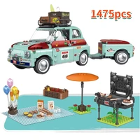 moc creative ideal tourist picnic car trailer tractor diy building block set transport childrens educational bricks toys gifts