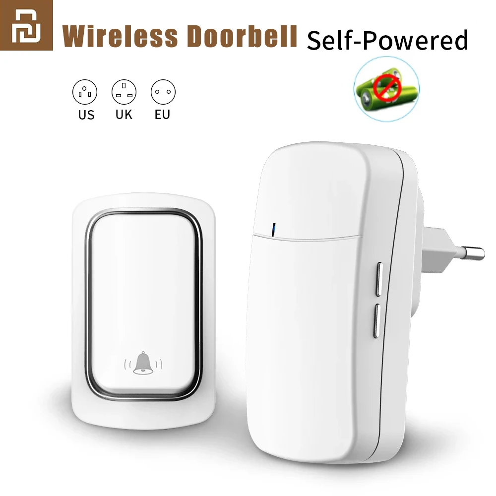 

Youpin Wireless Doorbell Waterproof Self-Powered Door Bell Sets Home Outdoor Kinetic Ring Chime Doorbell Old Man Pager