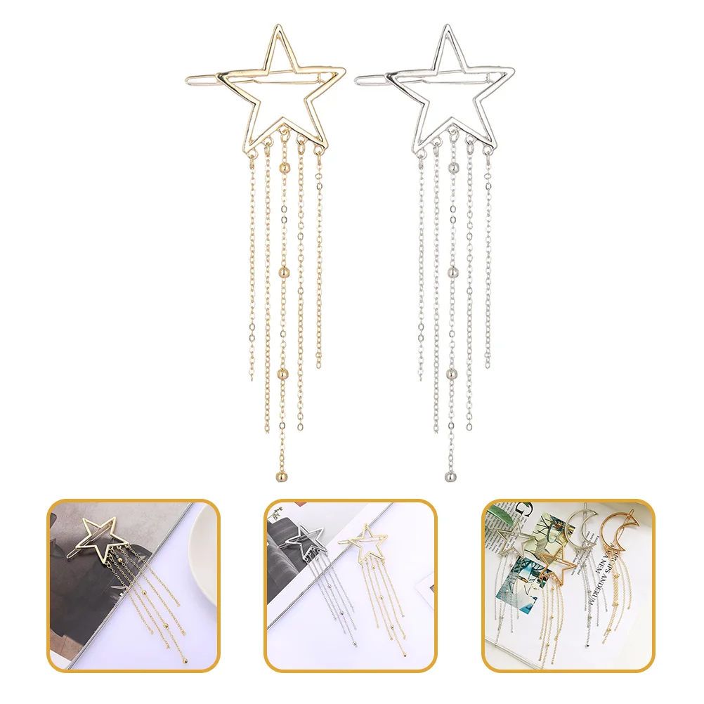 

2pcs Stars Tassels Hair Clip Fashion Hairpin Girls Hair Barrette Decoration