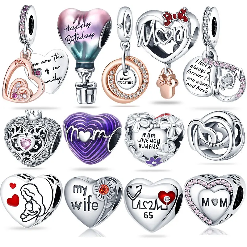 

2022 Hot Sale New for Mother's Day Silver Color Love Charms Beads Fit Original Pandora Bracelet DIY Jewelry Support wholesale