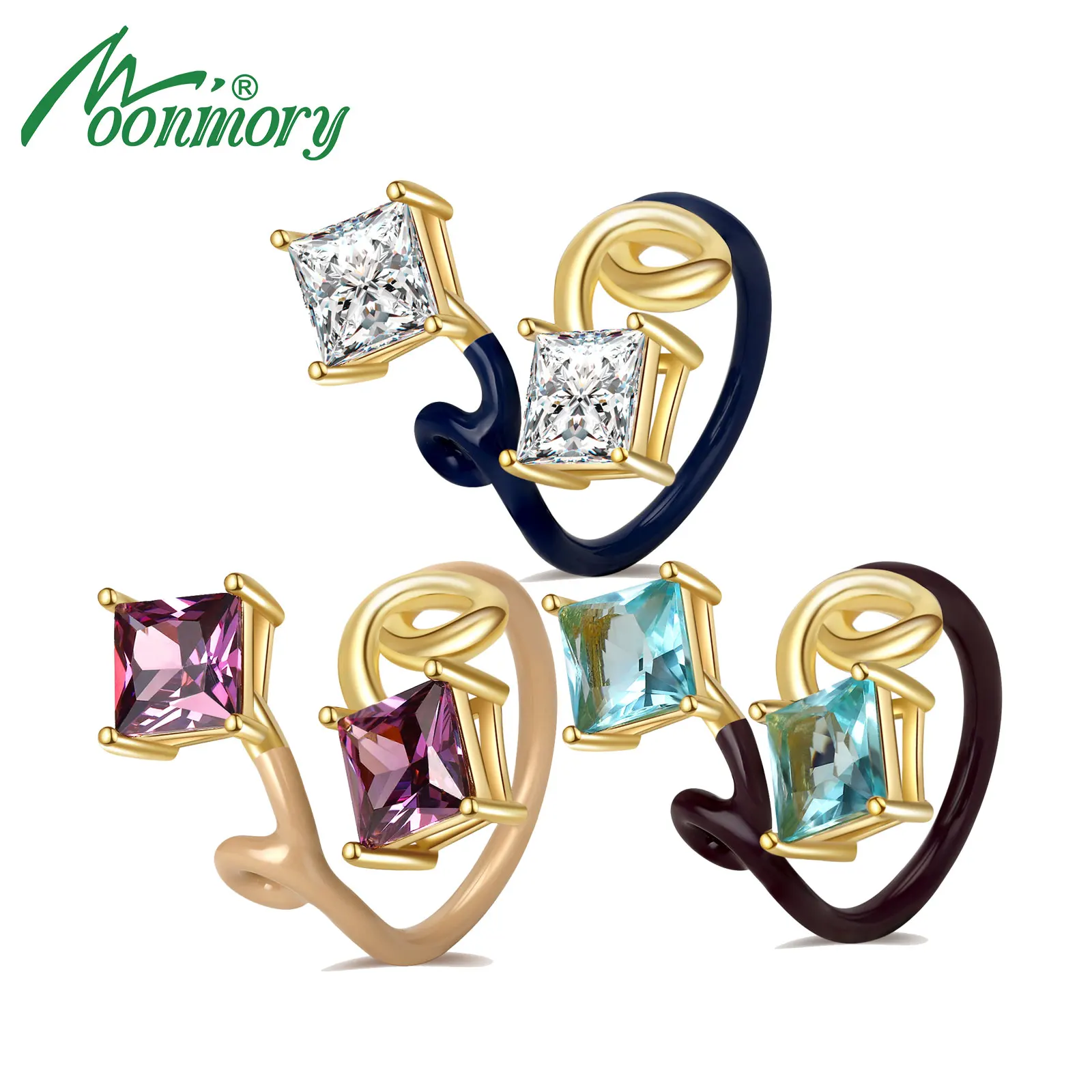 

Moonmory 925 Sterling Silver Fashion Open Adjust Ring Enamel Clear Zircon Ring Jewelry For Best Love Women Anniversary Gift