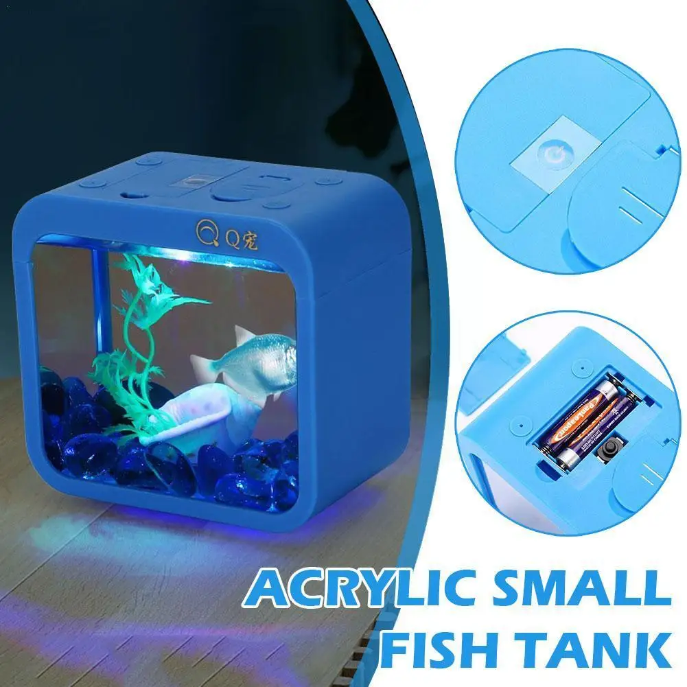 Mini Fish Tank Creative Desktop Transparent Acrylic Lamp Table Landscape Home Cylinder Light Accesorios LED Decoration Fish O2I8