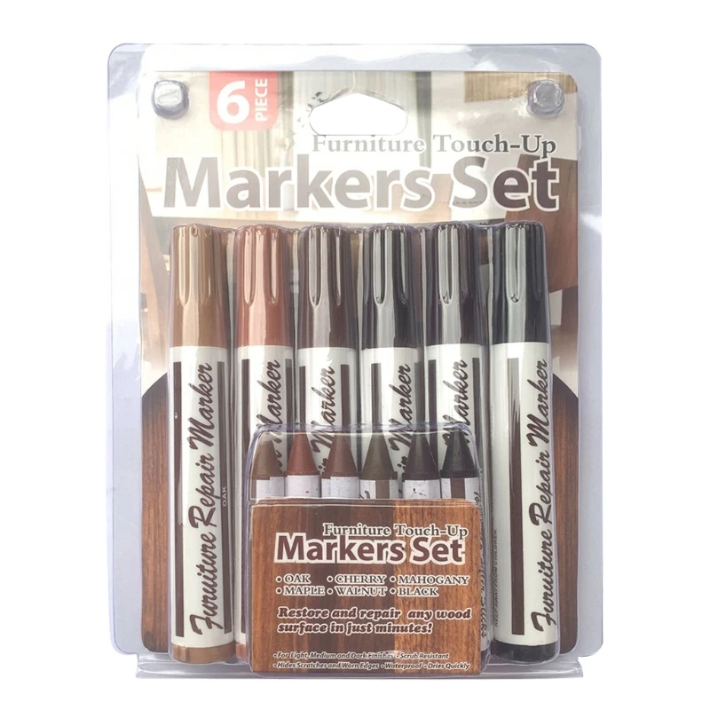 

12Pc Scratch Restore Kit with 6 Felt Tip Markers 6 Wax Sticks for IDEAL for Stains Scratches on Various Furniture F