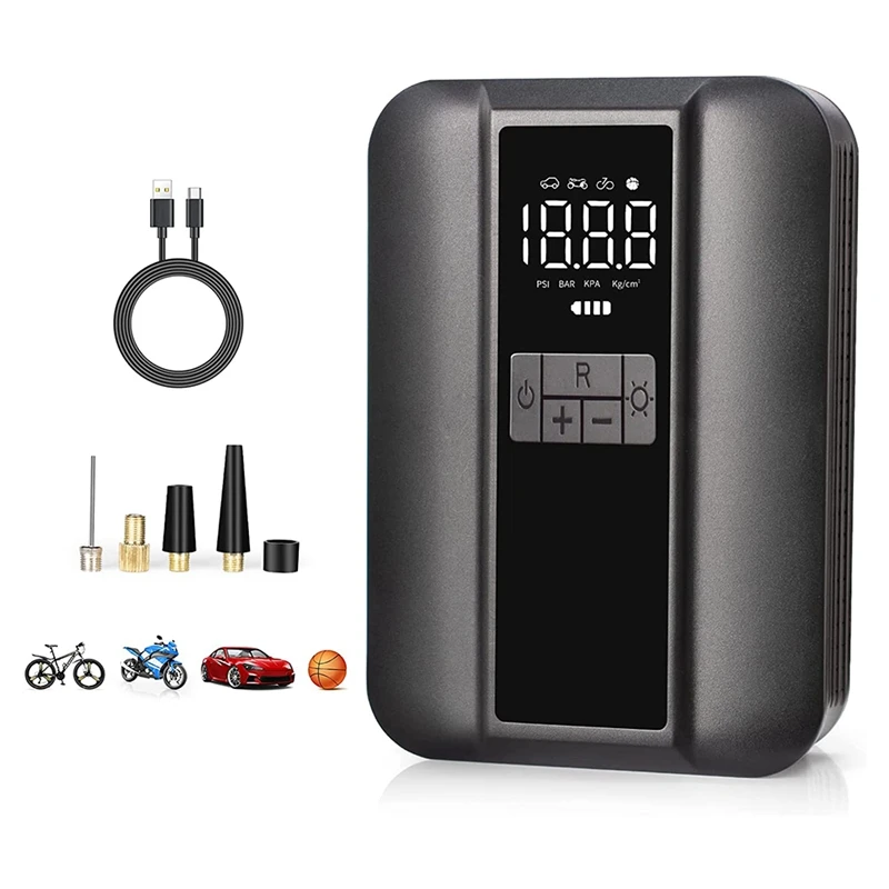 

Tire Inflator Portable Air Compressor - Electric Tire Pump With Auto-Stop, Digital Pressure Gauge, LED Light
