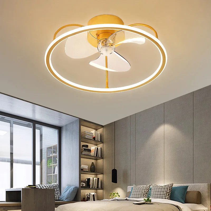 

Скандинавская Бесшумная потолочная лампа-вентилятор, золотой алюминиевый потолочный вентилятор, лампа для спальни, ресторана, электрическ...