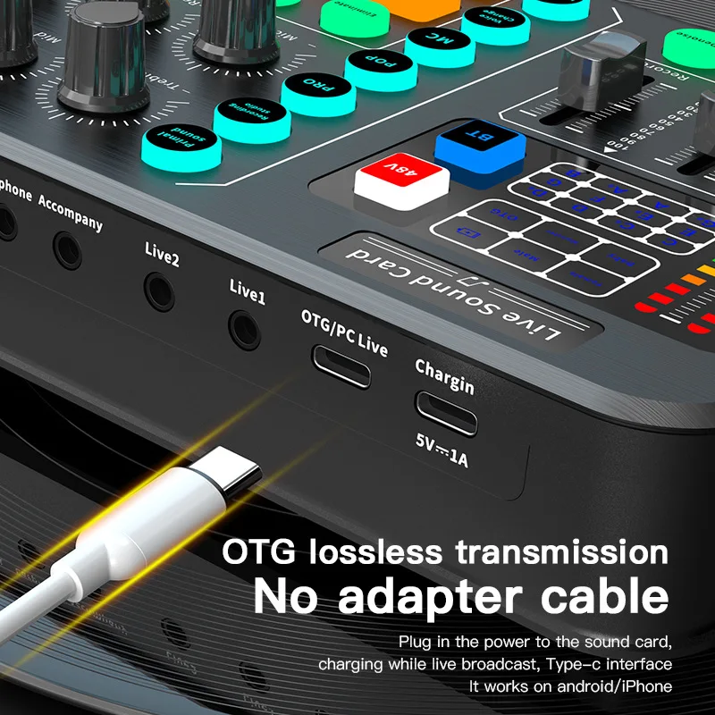 OTG Transmission Wireless Bluetooth External Mixer Sound Card Noise Reduction Live Streaming Broadcast Podcasting Mixer Audio