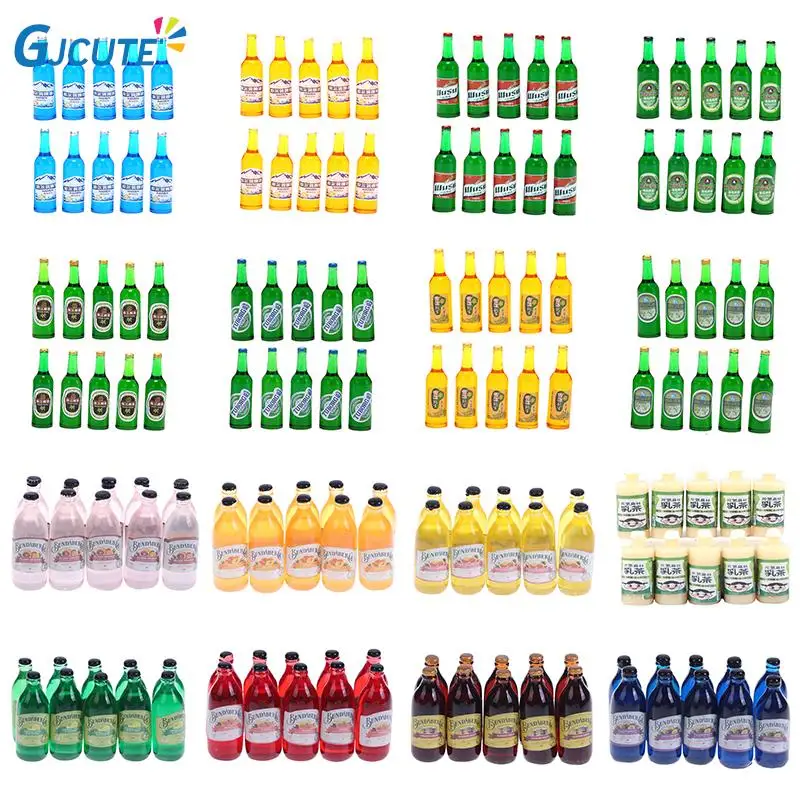 

10pcs Mini 1/12 Dollhouse Miniature Simulation Whisky Wine Beer Bottles Cups Pretend Play Toys Mini Doll Food Drink Accessories