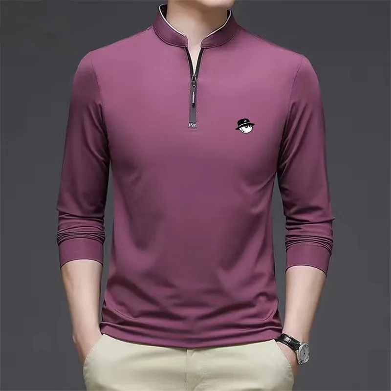 

Long Sleeve Men Golf Wear T-shirt Spring Fast dry Sports High Quality tops Man Stand Collar Loose Business Golf Polo Shirt tees
