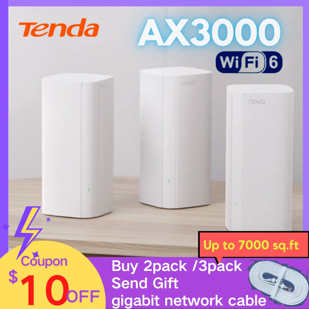 Сетчатый Wi-Fi 6 роутер Tenda AX3000 MX12 Wi-Fi 6 беспроводной роутер сетчатый Tenda MW12 AC2100 2,4G 5 ГГц сетчатый роутер Wi-Fi расширитель диапазона