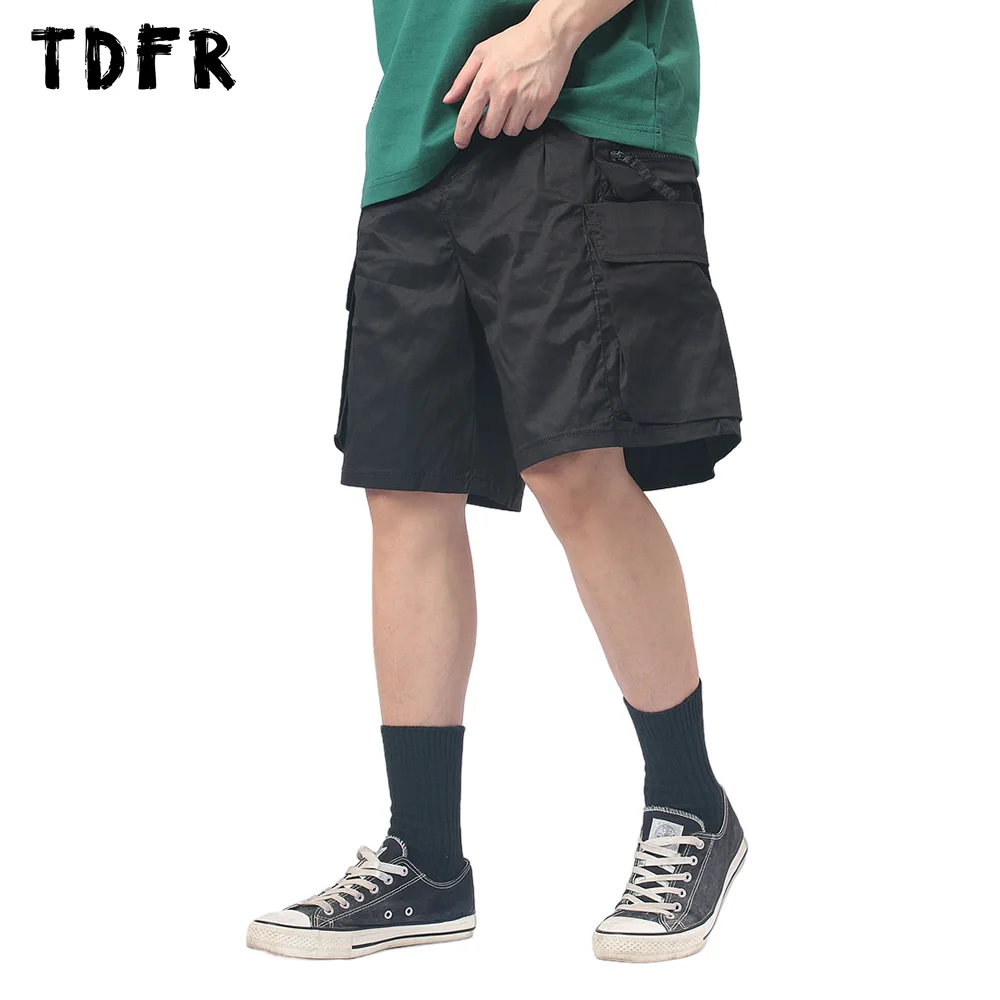

Шорты-карго мужские с карманами, однотонные повседневные свободные короткие штаны до колена, с эластичным поясом, с широкими штанинами, на лето