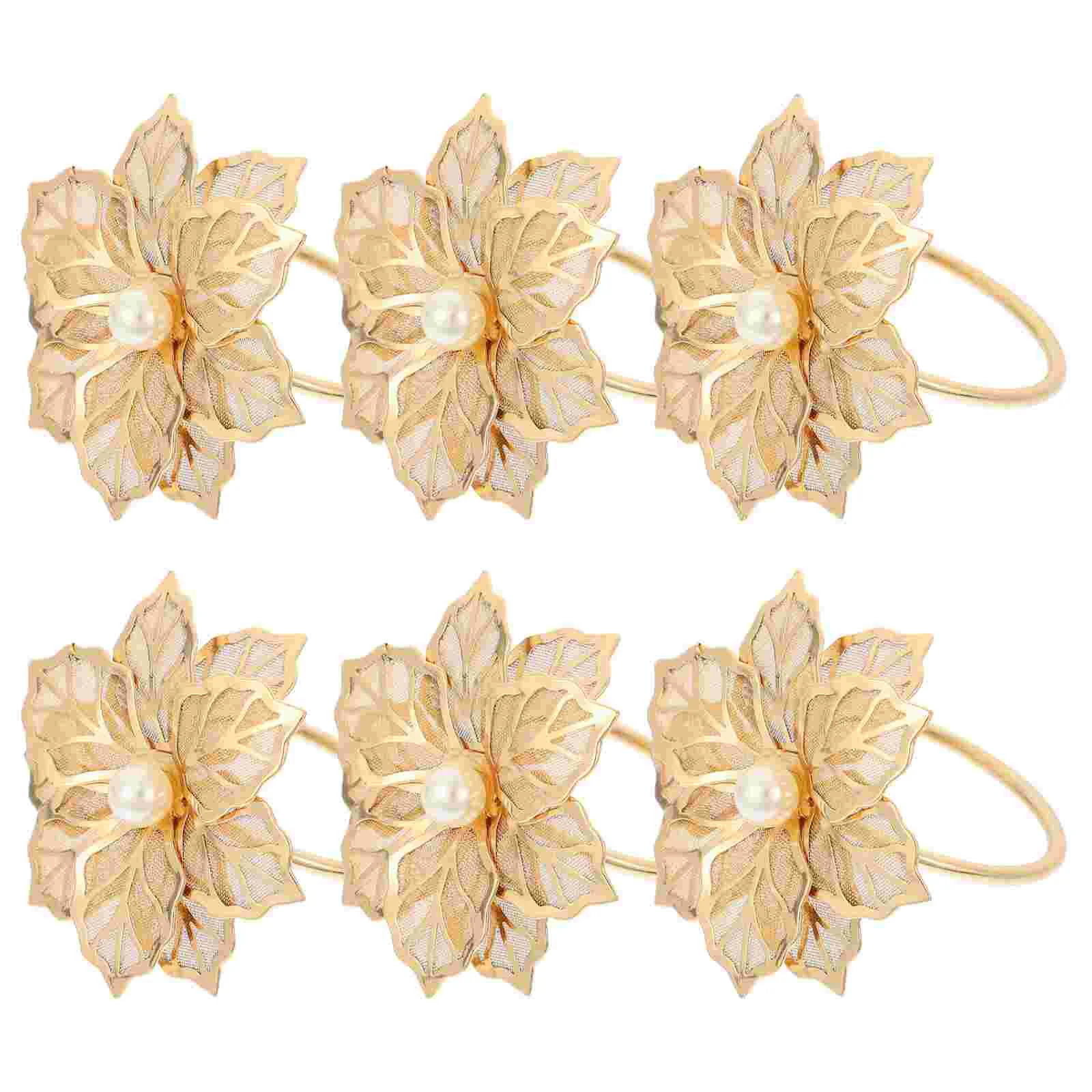 

Napkin Rings Flower Pearl Ring Holder Party Wedding Holders Napkins Buckle Floral Serviette Metal Table Dinner Decor Alloy