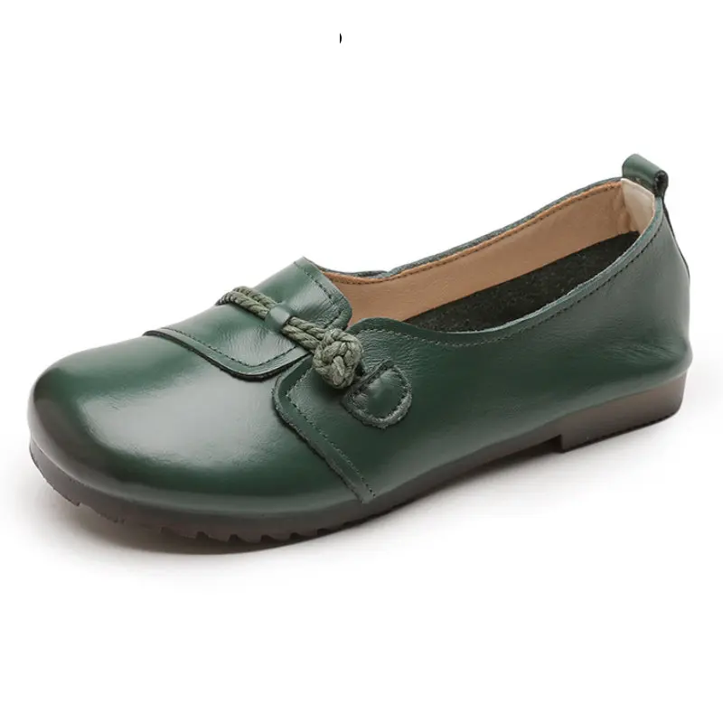 

2.5cm Retro Ethnic Genuine Leather Slip on Mary Jane Summer Women Soft Soled Flats Ladies Loafers Breathable Comfy Shoes