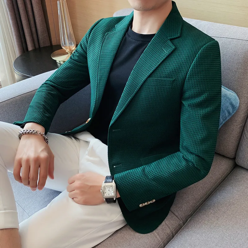 

Мужской облегающий пиджак, повседневный однобортный Блейзер большого размера в Корейском стиле, элегантная верхняя одежда для свадьбы, 2022