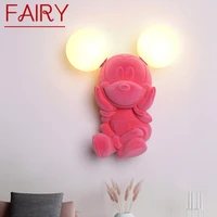 fairy modern wall lamp resin creative pink mouse sconces light led cartoon romantic for decor childrens room home bedroom