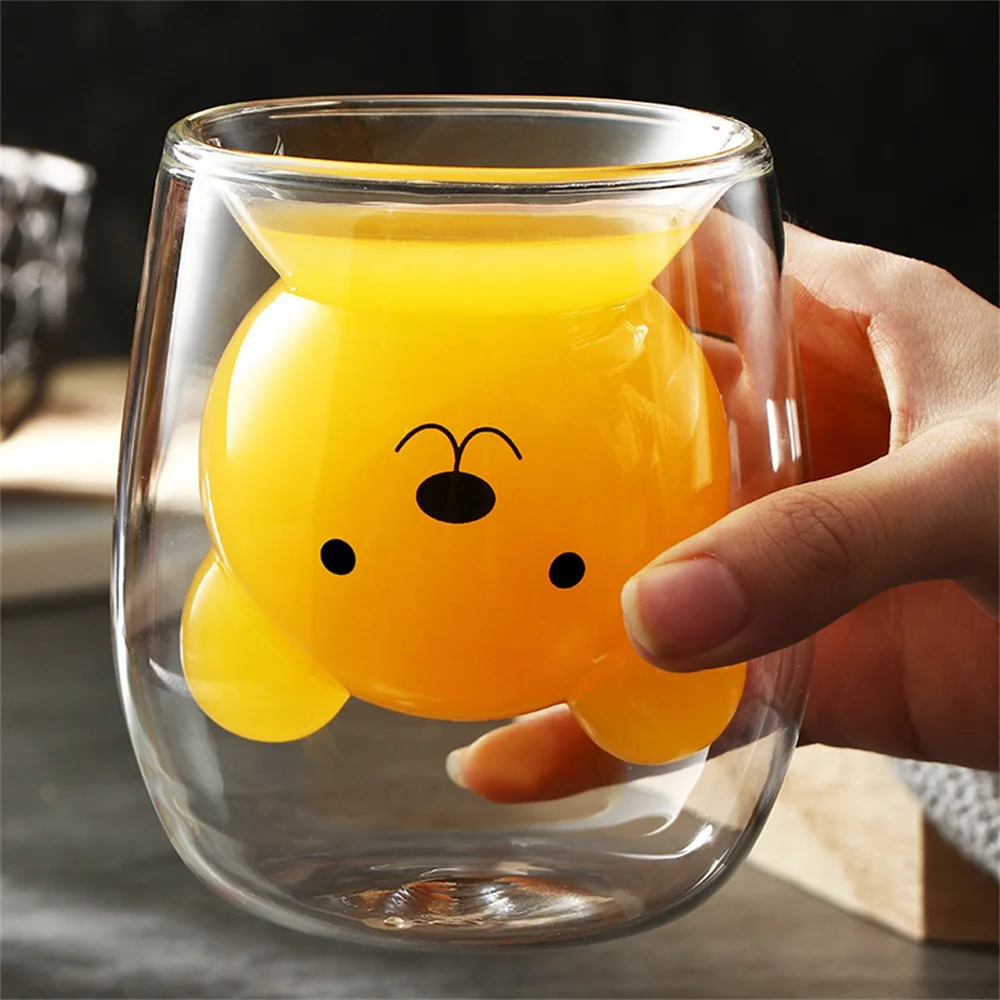 

Transparent Double Layer Wall Glass Mug Heat-Resistant Tea Milk Coffee Cup Cute Cartoon Pattern Bear Animal Drinkware Gift