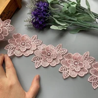 10x vintage pink polyester pearl flower embroidered lace trim ribbon fabric handmade diy garment wedding dress sewing craft new