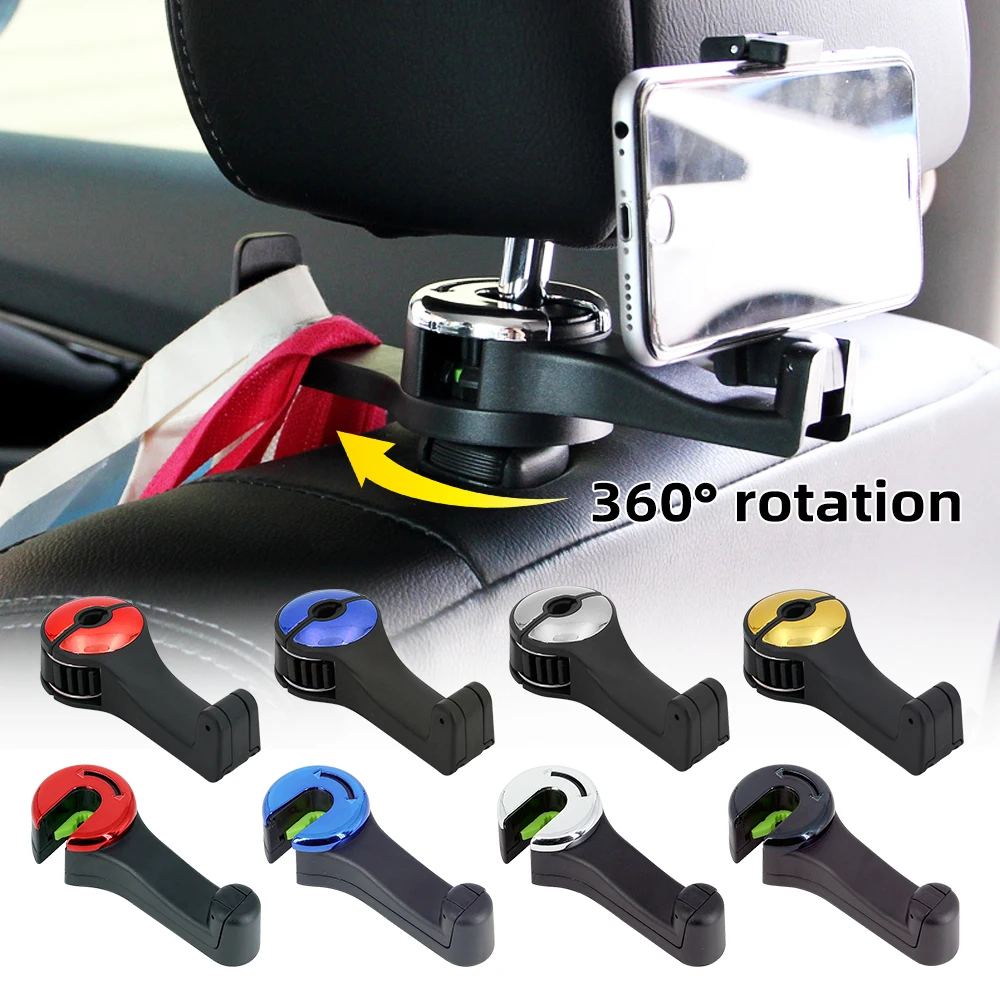 

Multi-function 3 in 1 Auto Car Headrest Hooks Car Seat back Hook Phone Mount Holder Fastener Seat Back Hanger Clips for Bag