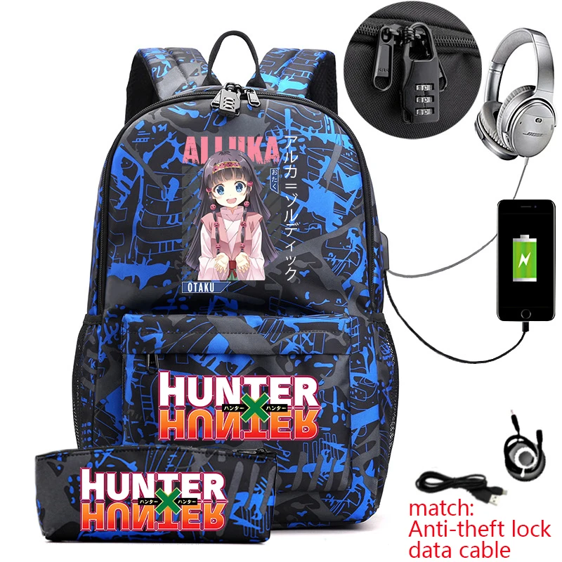 Фото Рюкзак Hunter x Hunter в стиле аниме для студентов, повседневный рюкзак с защитой от кражи и пеналом для мальчиков и девочек, школьная сумка №5