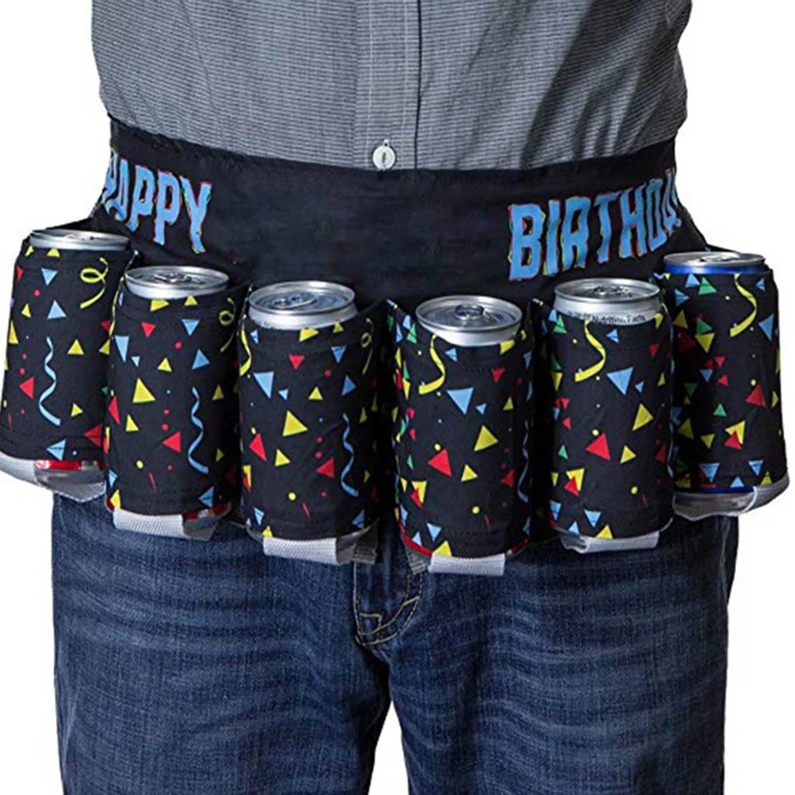 

Durable Polyeste Beer and Soda Can Holster Adjustable 6-pack Bottle Can Holder Belt with Buckle