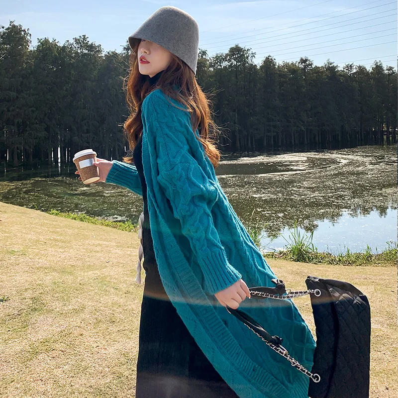 2023 Knit cardigan Sweater Outerwear Women Autumn and Winter All-Matching Retro Twist Korean Sle Idle Loose Mid-Length