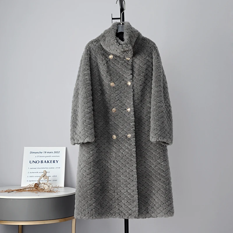 

Natural Lamb Fur Coats for Women 2022 Autumn Winter Long Jackets Stand Collar Fashion Real Fur Overcoats Female Outerwear C27