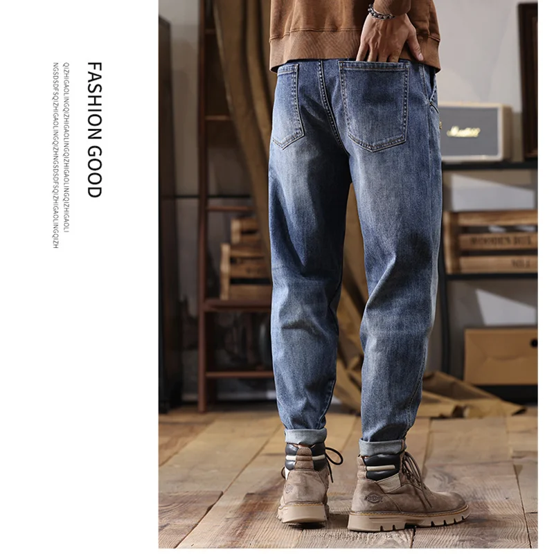 Men Clothing Autumn and Winter Straight Loose Cylinder Jeans Vintage Chaopai Versatile Comfortable Blue Harun Trousers Women New