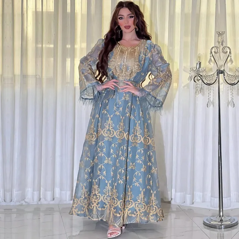 Роскошное мусульманское женское платье с длинным рукавом Abaya блестящее для