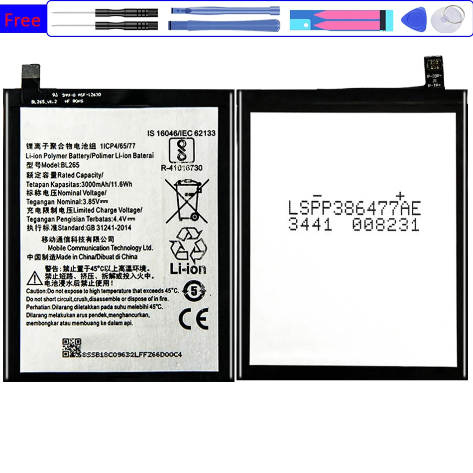 

BL265 Battery 3000mAh for Lenovo XT1662 XT1663 Mobile Phone Bateria
