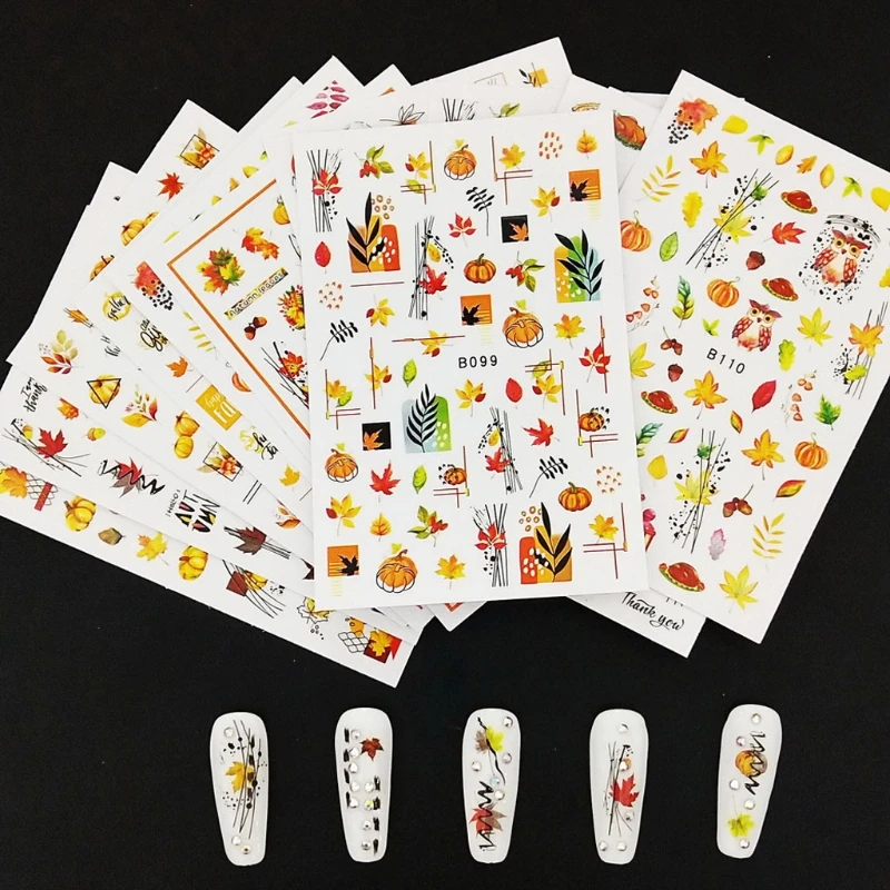 

12 Sheets Harvest Autumn Nail Art Decals Thanksgiving Nail Self-Adhesive Sticker